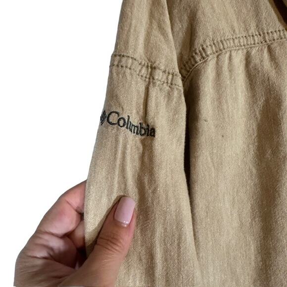 Columbia Beige Long Sleeve Hooded Cotton Hemp Blend Hiking Shirt Women Sz S - Picture 10 of 12